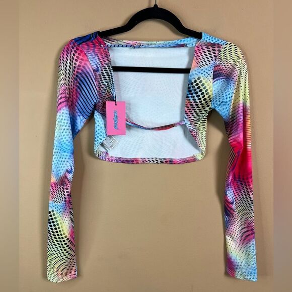 Edikted Y2K Tie Dyed XS Long Sleeve Streetwear E-girl Aesthetic Backless Crop - Picture 5 of 9